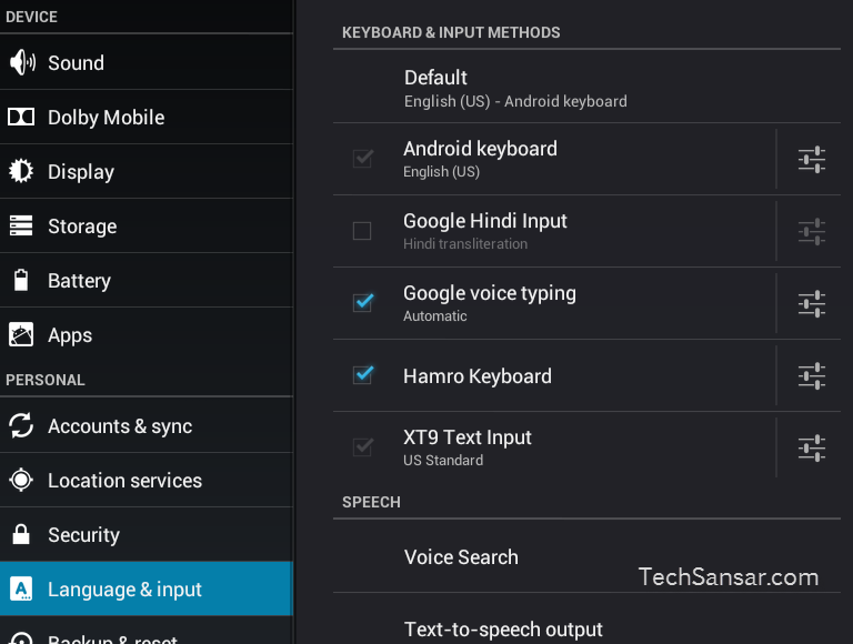 Hamro Keyboard in Keyboard & Input Methods of Android's Language & Input section